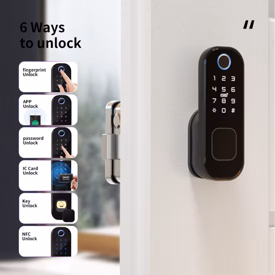 2023 Economic Fingerprint Password RFID Card Key Unlock Tuya APP Remote Control Smart Fingerprint Door Lock
